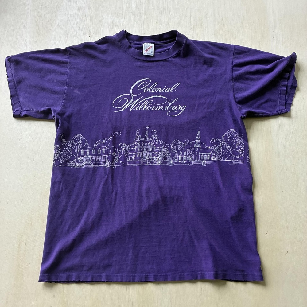 Vintage 90s Colonial Williamsburg Jerzees Shirt Mens Large‎ Purple Souvenir Tee